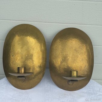 Starožitné mosazné nástěnné svícny v páru - 2