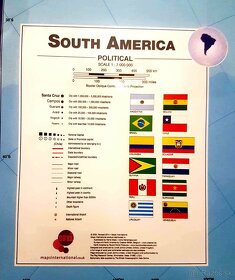 nastenna politicka mapa Juznej Ameriky s vlajkami - 2