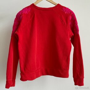 H&M Červená mikina pulóver s nášivkou crewneck XS 34 - 2