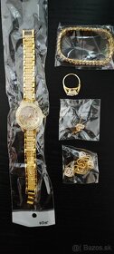 Zlaté dámske hodinky s náramkom, prsťeňom, náhrdelníkom a .. - 2