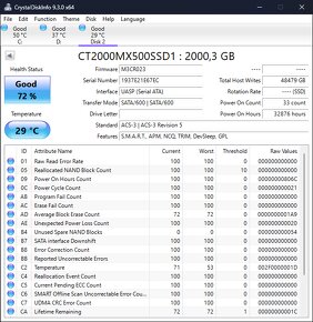 Predám používané SSD disky Crucial MX500 2TB - 2