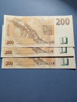 Predám 3ks bankoviek 200kč 2018 postupka - 2
