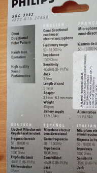 Predám mikrofón Philips SBC 3062...5m kábel - 2