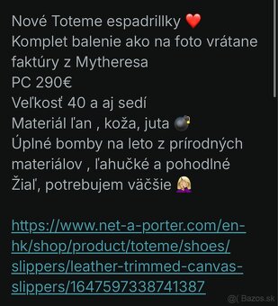 Nové originál Toteme espadrillky, pc 290€ - 2