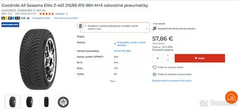 Predám nové celoročné pneumatiky 215/65 R15 (8ks). - 2