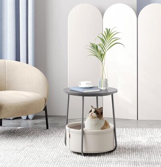 VASAGLE okrúhly príručný stolík – cementovo sivý/biely, nový - 2