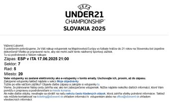 Predam jeden listok na Spanielsko-Taliansko ME U21 v Trnave - 2
