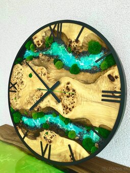 Machove hodiny 60cm ,  Drevene hodiny s machom a epoxidom 60 - 2