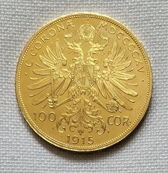Zlatá rakúska 100 koruna FJI, 1915 bz, proof - 2