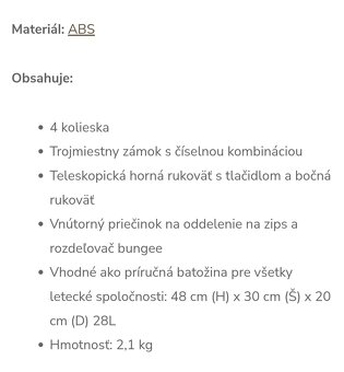 Kabinovy kufor na kolieskach - 28L - 2