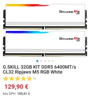 G.SKILL 32GB RAM KIT DDR5 6400MT/s CL32 Ripjaws M5 RGB White - 2