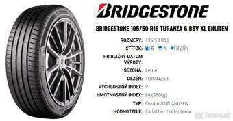 Letné pneumatiky Bridgestone Turanza195/50 R16, 4ks - 2