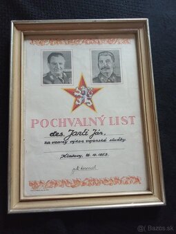 pochvalny dekret 1953 - Ceskoslovensko. - 2