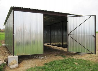Plechová garáž 4×5 m – pozinkovaná, dvojkrídlová brána - 2