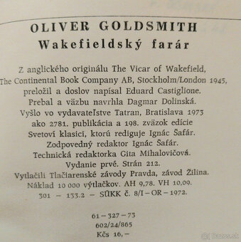 Predám knihu Oliver Goldsmith – Wakefieldský farár, 1973 - 2