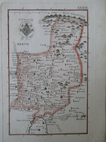 Mapa Užská župa r. 1804 Korabinszky, medirytina kolorovaná - 2