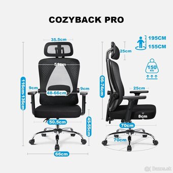 Ergonomická kancelárska stolička MELOKEA, písacia stolička s - 2