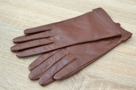 hnedé kožené rukavice S - 2