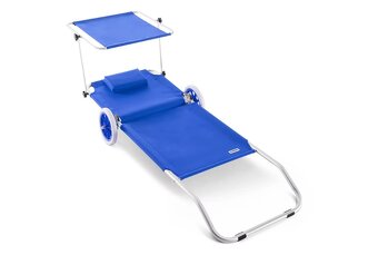 Hliníkové záhradné lehátko s kolieskami modré a béžové - 2
