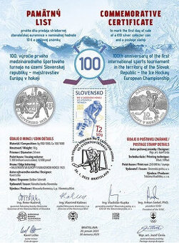 10€ minca ME v Hokeji v kvalite Proof + Pamätný list - 2