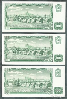 Sestava bankovky 100 kčs 1961 - 3 ks ČÍSLA PO SOBĚ, bezvadné - 2