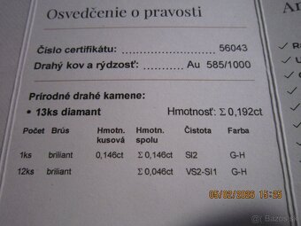 DIAMANTOVÝ PRSTEŇ ZLATO váha 1,92g - 2