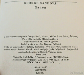 Predám knihu - ľúbostný román: George Sandová – Nanon, 1974 - 2