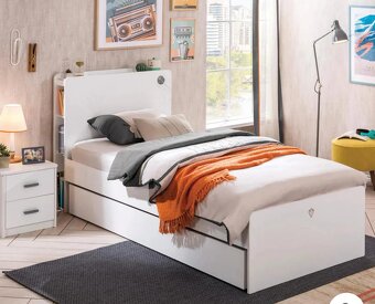 CÍLEK - študentská posteľ WHITE + čelo, prísteľka, 2 matrace - 2
