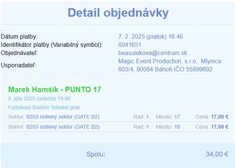 2ks lístky rodinný sektor 1. rad - Marek Hamšík - PUNTO 17 - 2