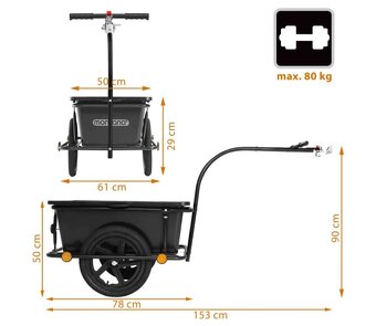 Príves s vaničkou na bicykel 90 L - čierny - 2