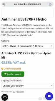 Antmine U3S19XP+ Hydro 558Th/s - 2