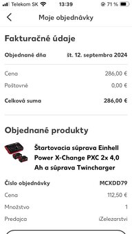 EINHELL ŠTARTOVACIA SADA AKUMULÁTOROV 2x4,0Ah + NABÍJAČKA Tw - 2