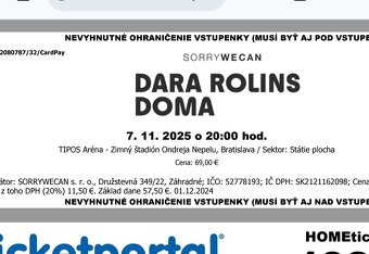 DARA 7.11.2025- 2 lístky na státie - 2