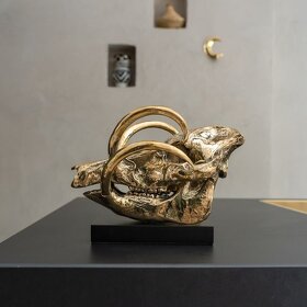 Bronzová lebka Babirusa na stojane Bronz - 2