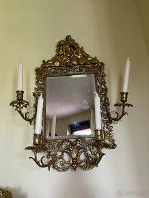 Starožitné mosadzné zrkadlo so svietnikmi - 2