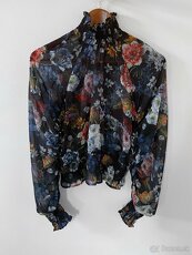 H&M kvetovaná čierna priehľadná blúzka XS 34 - 2