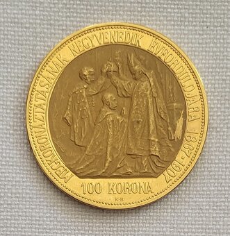Zlatá uhorská 100 koruna FJI, 1907 kb, "korunovačná" - 2