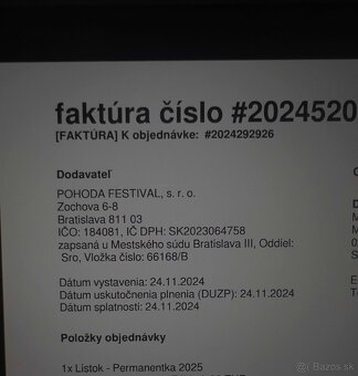 Pohoda 2025 - 3dnova permanentka, tlacena - 2