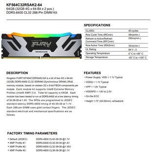 Kingston FURY 96GB KIT 6400MT/s DDR5 CL32 Renegade RGB XMP - 2