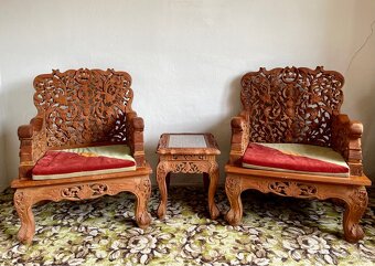 Veľky vyzrezávany set z tíkového dreva, dovezený z Ázie - 2