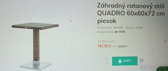 Zahradný ratanový stolík na nôžke nový - 2