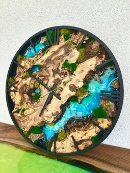 Machové hodiny s epoxidom 50cm priemer , Drevené hodiny 50cm - 2