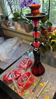 Vodná fajka HOOKAH 53cm/3 červená - 2