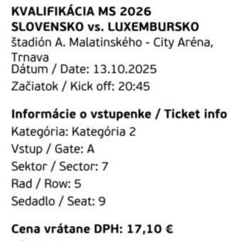 Kvalifikácia MS 2026 Slovensko - Luxembursko - 2