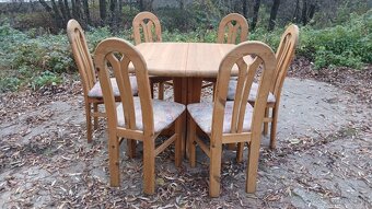 Celomasivny rozkladací stôl+6 ks masivnych stoliček - 2