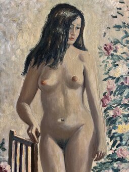Obraz R.M. akt dívka s květy, olejomalba 68x54 - 2