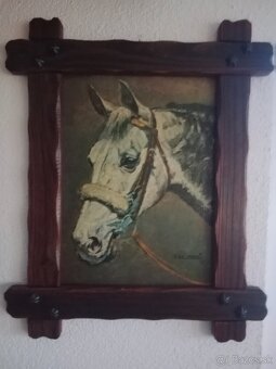 Hlava koně olej na desce SLEVA NA 1990 - 2