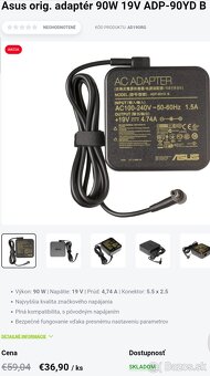 Predám originálnu nabíjačku na notebook, typ Asus ADP-90YD B - 2