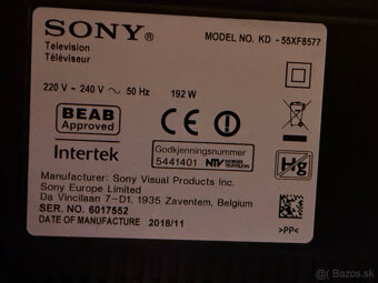 Sony TV, 55" model: KD-55XF8577 - 2