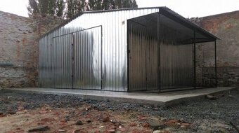 Plechová pozinkovaná garáž 6,5 × 6 m – sedlová strecha + prí - 2